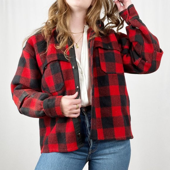 Vintage Jackets & Blazers - Vintage Lumberjack Plaid Wool Oversized Shacket Shirt Jacket Coat Buffalo Check
